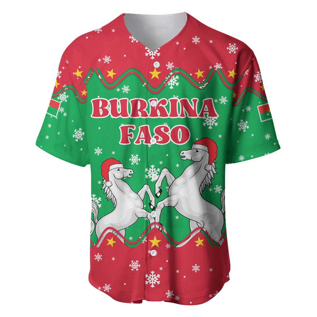 Christmas Burkina Faso Baseball Jersey Snowflake Horses and Coat of Arms - African Pride