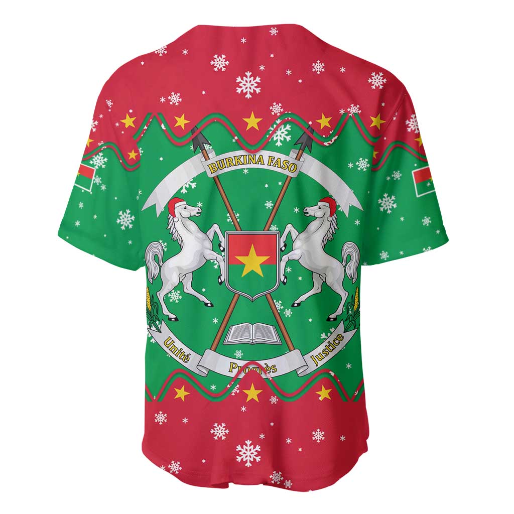 Christmas Burkina Faso Baseball Jersey Snowflake Horses and Coat of Arms - African Pride