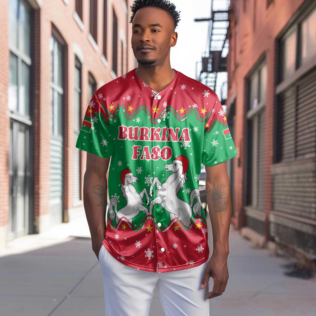 Christmas Burkina Faso Baseball Jersey Snowflake Horses and Coat of Arms - African Pride