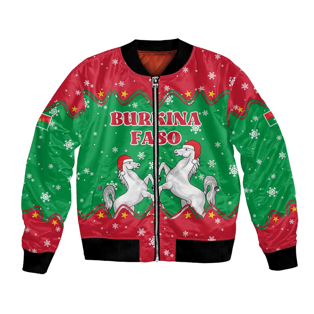 Christmas Burkina Faso Bomber Jacket Snowflake Horses and Coat of Arms - African Pride