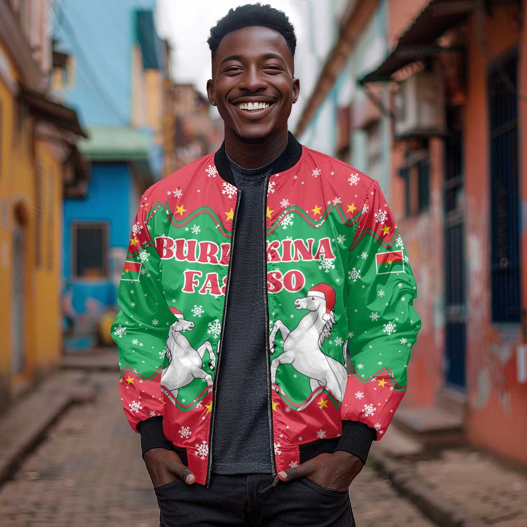 Christmas Burkina Faso Bomber Jacket Snowflake Horses and Coat of Arms - African Pride