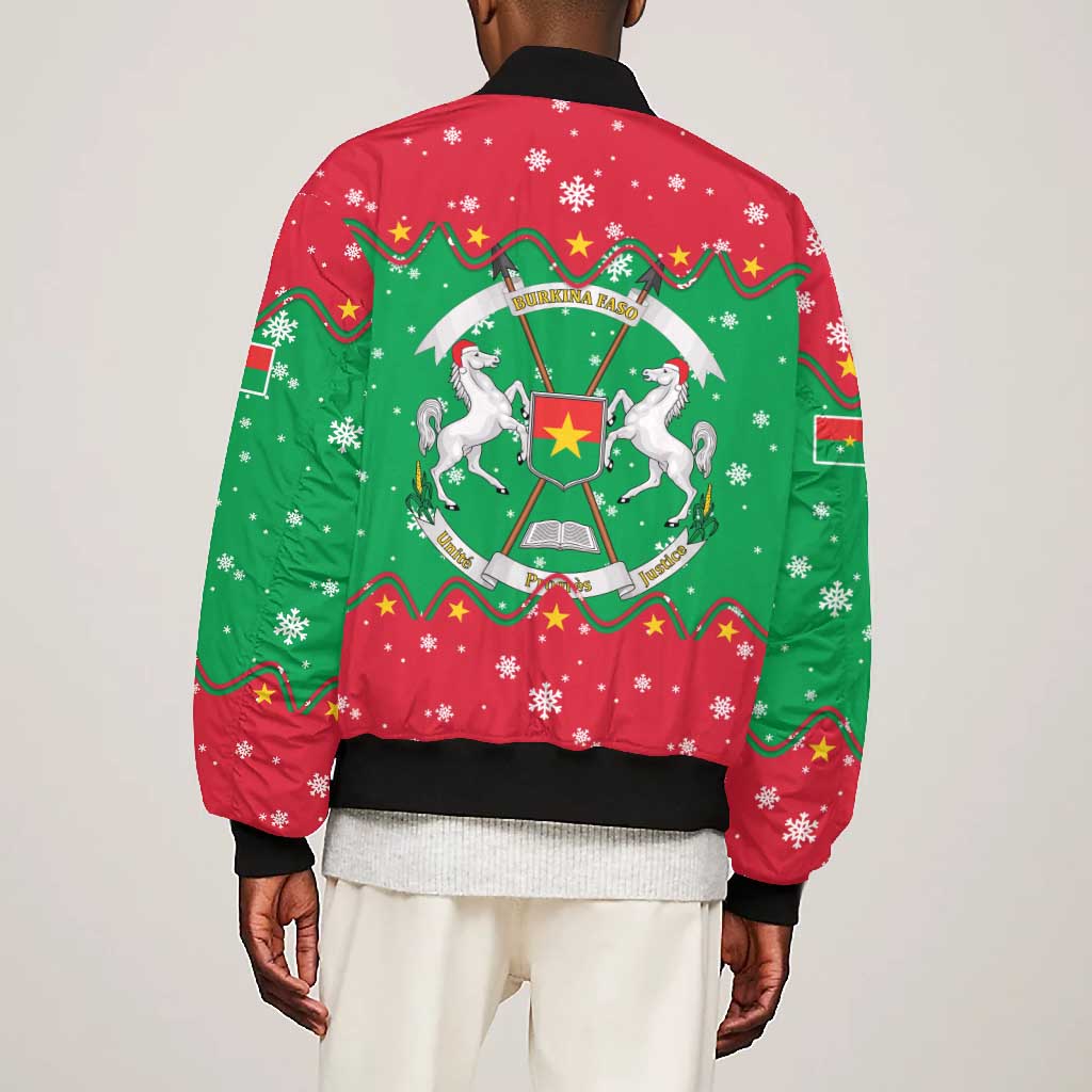 Christmas Burkina Faso Bomber Jacket Snowflake Horses and Coat of Arms - African Pride