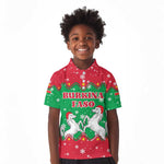 Christmas Burkina Faso Kid Polo Shirt Snowflake Horses and Coat of Arms - African Pride