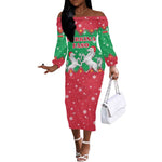 Christmas Burkina Faso Off The Shoulder Long Sleeve Dress Snowflake Horses and Coat of Arms - African Pride
