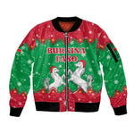 Christmas Burkina Faso Sleeve Zip Bomber Jacket Snowflake Horses and Coat of Arms - African Pride