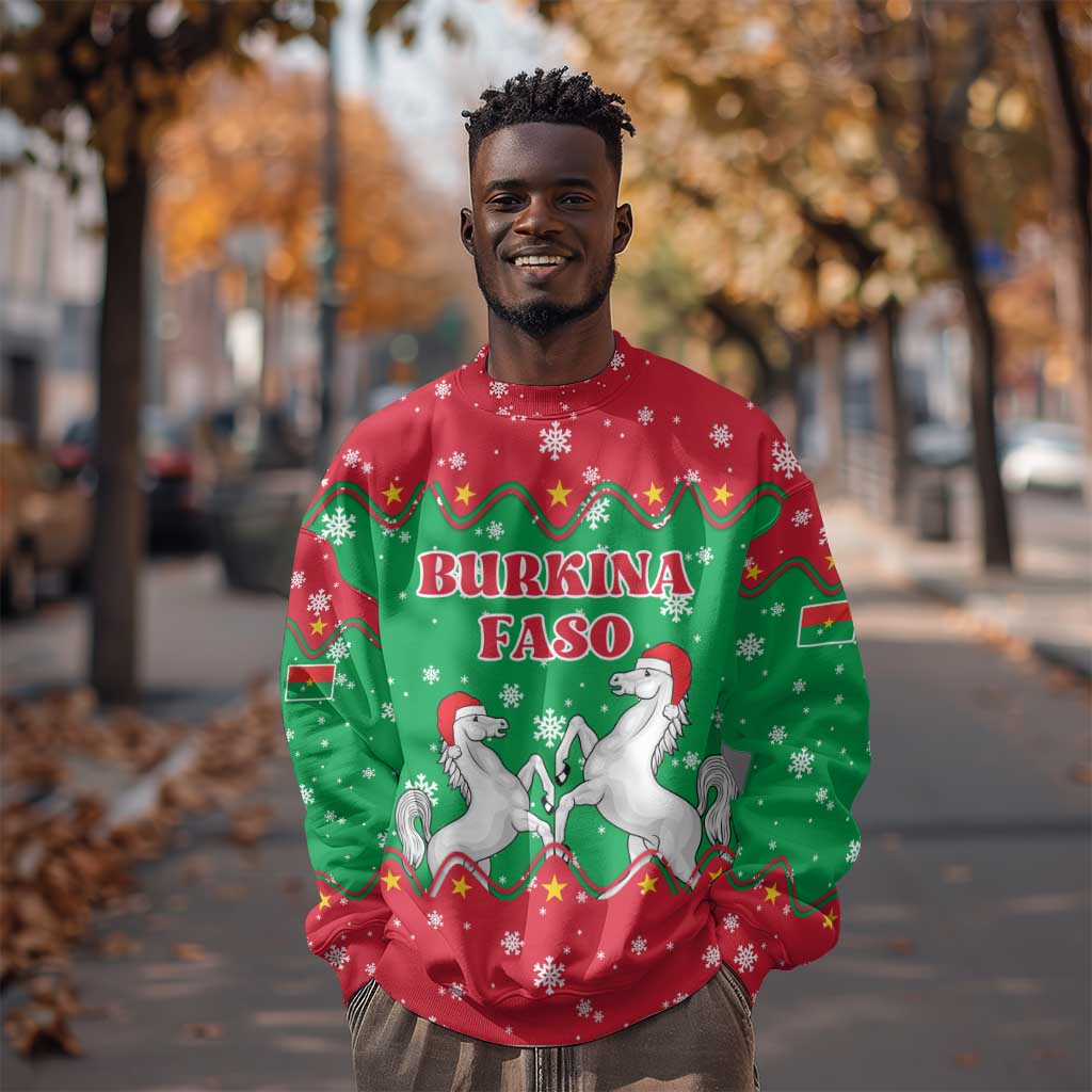 Christmas Burkina Faso Sweatshirt Snowflake Horses and Coat of Arms - African Pride