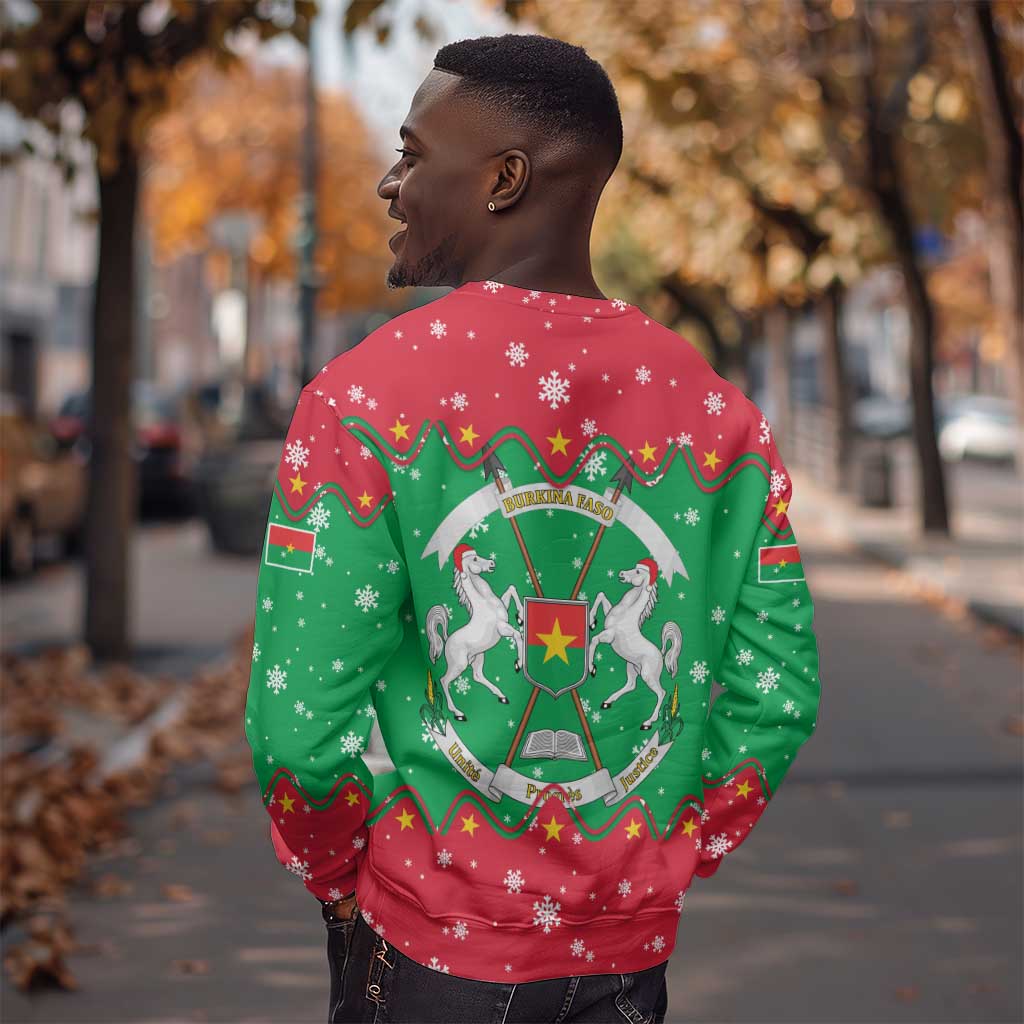 Christmas Burkina Faso Sweatshirt Snowflake Horses and Coat of Arms - African Pride