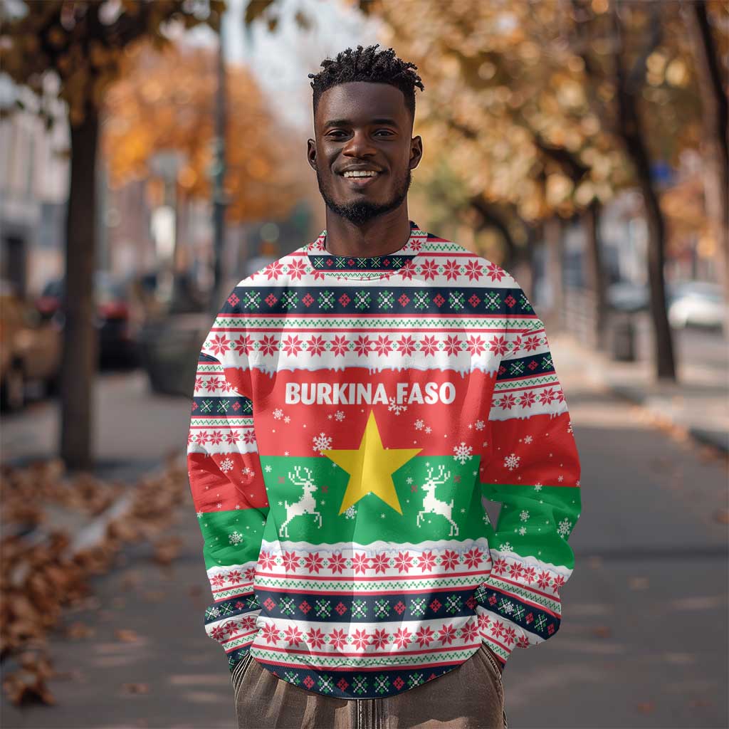 Christmas Burkina Faso Sweatshirt Reindeer Star Design - African Pride
