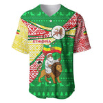 Ethiopia Christmas Baseball Jersey Santa Riding Lion Ethiopian Flag Colors and Tribal - African Pride