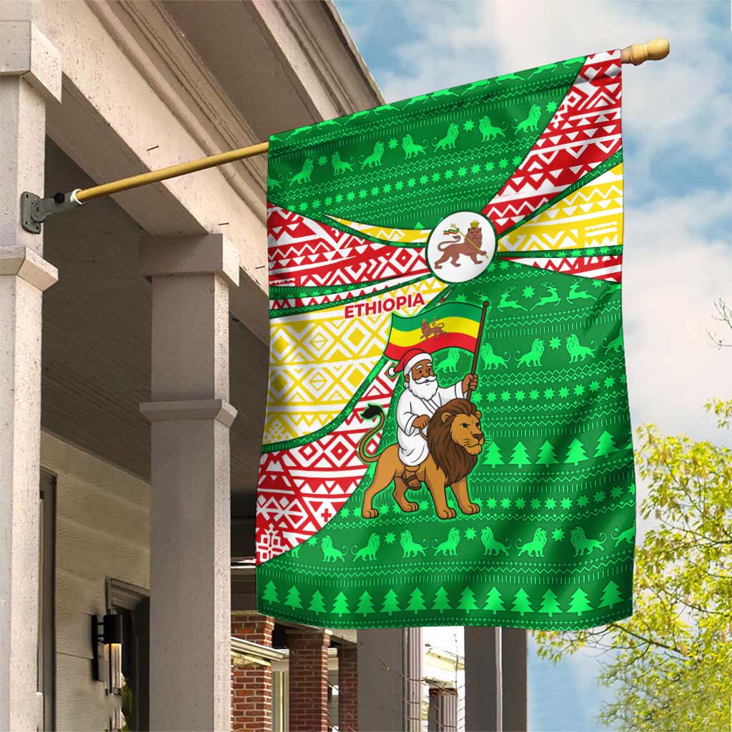 Ethiopia Christmas Garden Flag Santa Riding Lion Ethiopian Flag Colors and Tribal - African Pride