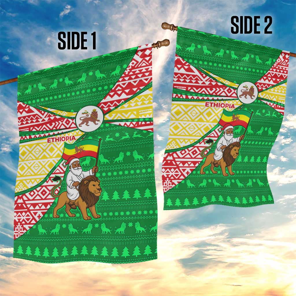 Ethiopia Christmas Garden Flag Santa Riding Lion Ethiopian Flag Colors and Tribal - African Pride