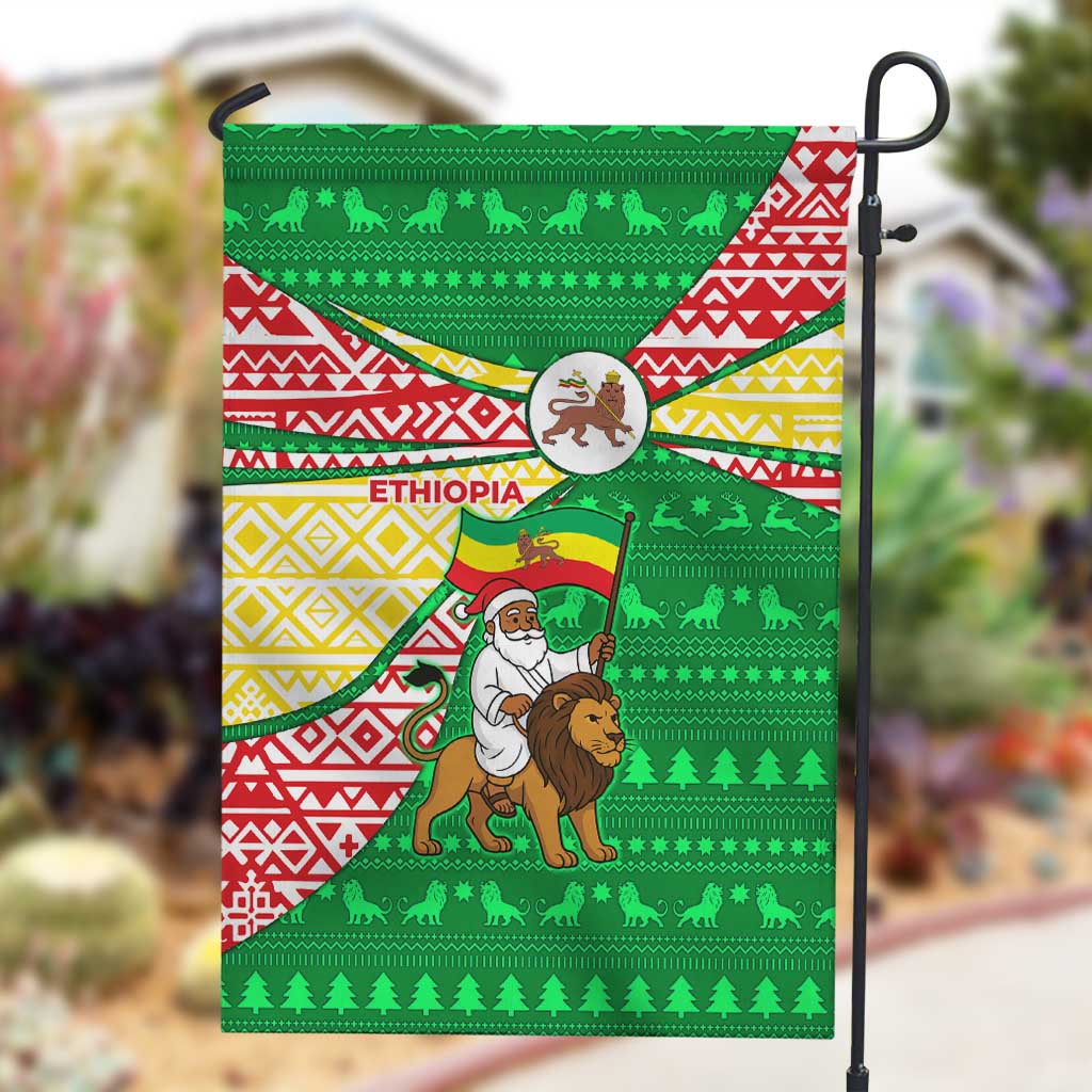 Ethiopia Christmas Garden Flag Santa Riding Lion Ethiopian Flag Colors and Tribal - African Pride