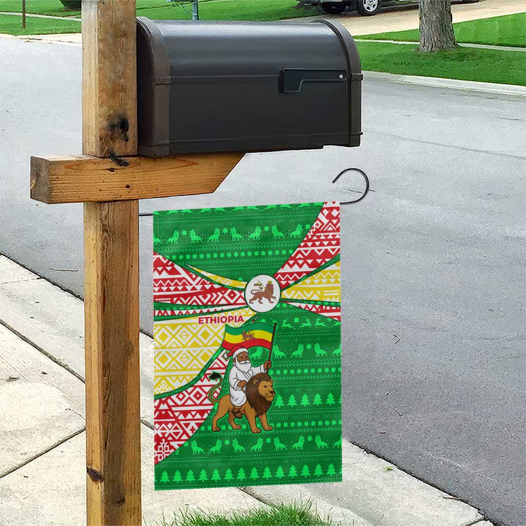 Ethiopia Christmas Garden Flag Santa Riding Lion Ethiopian Flag Colors and Tribal - African Pride