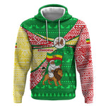 Ethiopia Christmas Hoodie Santa Riding Lion Ethiopian Flag Colors and Tribal - African Pride