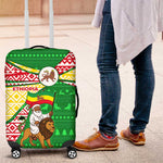 Ethiopia Christmas Luggage Cover Santa Riding Lion Ethiopian Flag Colors and Tribal - African Pride