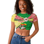 Ethiopia Christmas Raglan Cropped T shirt Santa Riding Lion Ethiopian Flag Colors and Tribal - African Pride