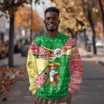 Ethiopia Christmas Sweatshirt Santa Riding Lion Ethiopian Flag Colors and Tribal - African Pride