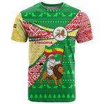 Ethiopia Christmas T shirt Santa Riding Lion Ethiopian Flag Colors and Tribal - African Pride