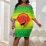 Ethiopia Christmas Off Shoulder Short Dress Mountain Gazelle Sunset Ethiopian Flag - African Pride