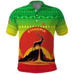 Ethiopia Christmas Polo Shirt Mountain Gazelle Sunset Ethiopian Flag - African Pride