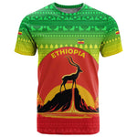 Ethiopia Christmas T shirt Mountain Gazelle Sunset Ethiopian Flag - African Pride