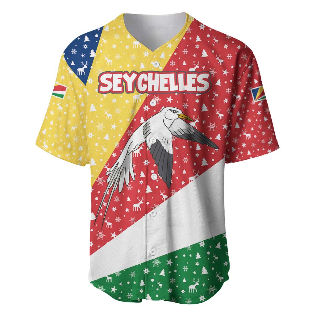 Seychelles Christmas Baseball Jersey Flag Colors Tropical Bird Motif and National Coat of Arms - African Pride