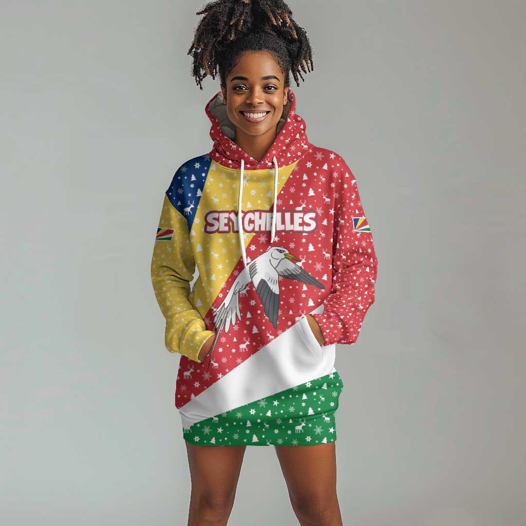 Seychelles Christmas Hoodie Dress Flag Colors Tropical Bird Motif and National Coat of Arms - African Pride