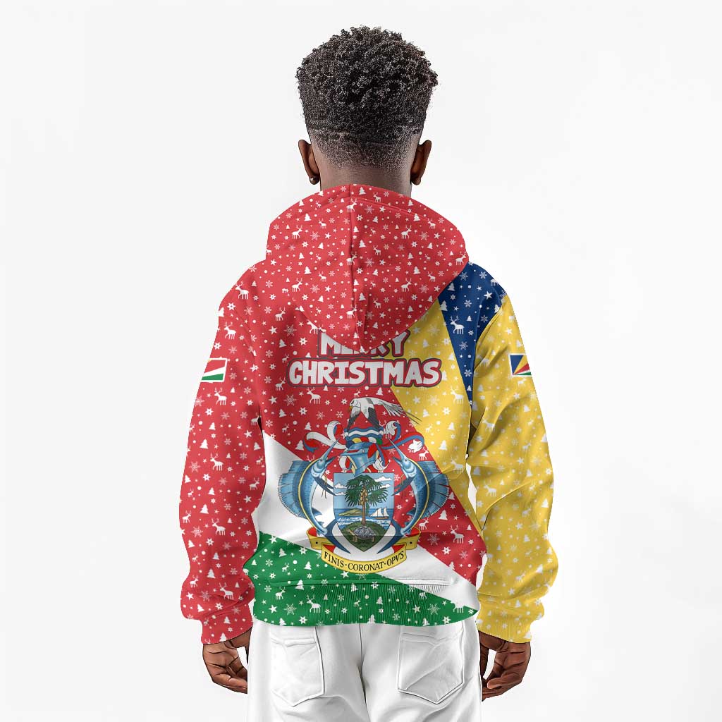 Seychelles Christmas Kid Hoodie Flag Colors Tropical Bird Motif and National Coat of Arms - African Pride