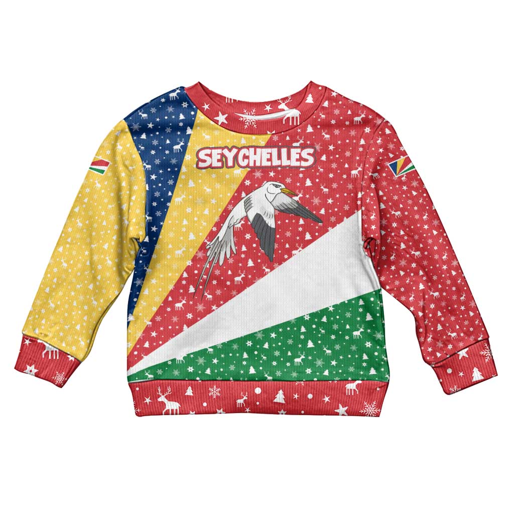 Seychelles Christmas Kid Ugly Christmas Sweater Flag Colors Tropical Bird Motif and National Coat of Arms - African Pride
