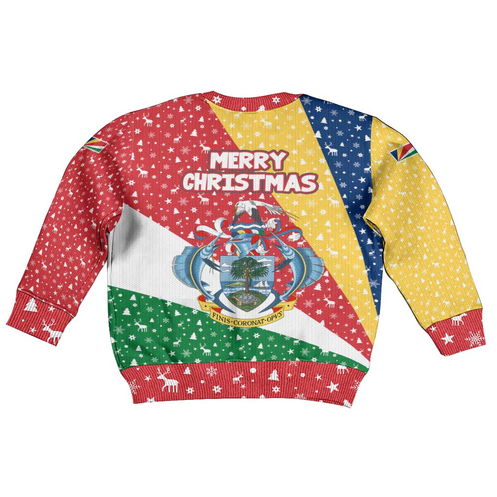 Seychelles Christmas Kid Ugly Christmas Sweater Flag Colors Tropical Bird Motif and National Coat of Arms - African Pride