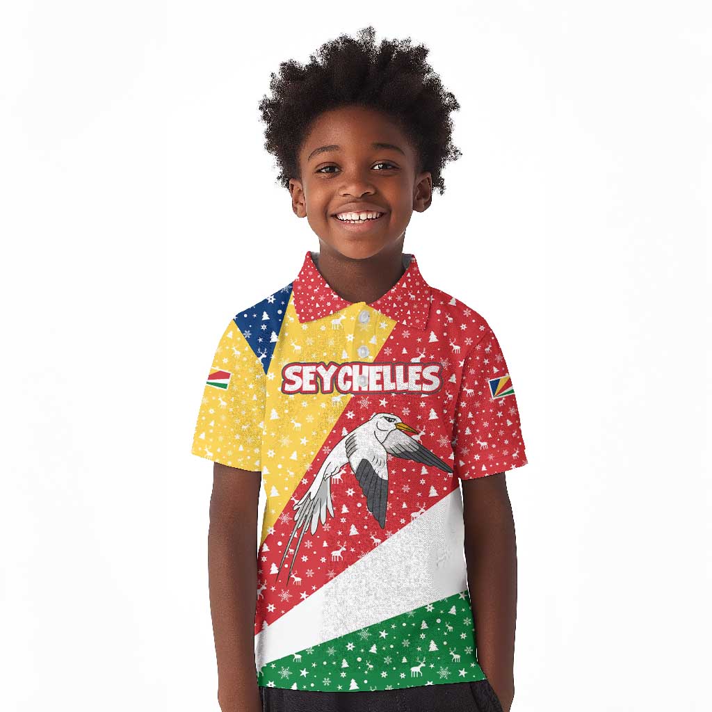 Seychelles Christmas Kid Polo Shirt Flag Colors Tropical Bird Motif and National Coat of Arms - African Pride