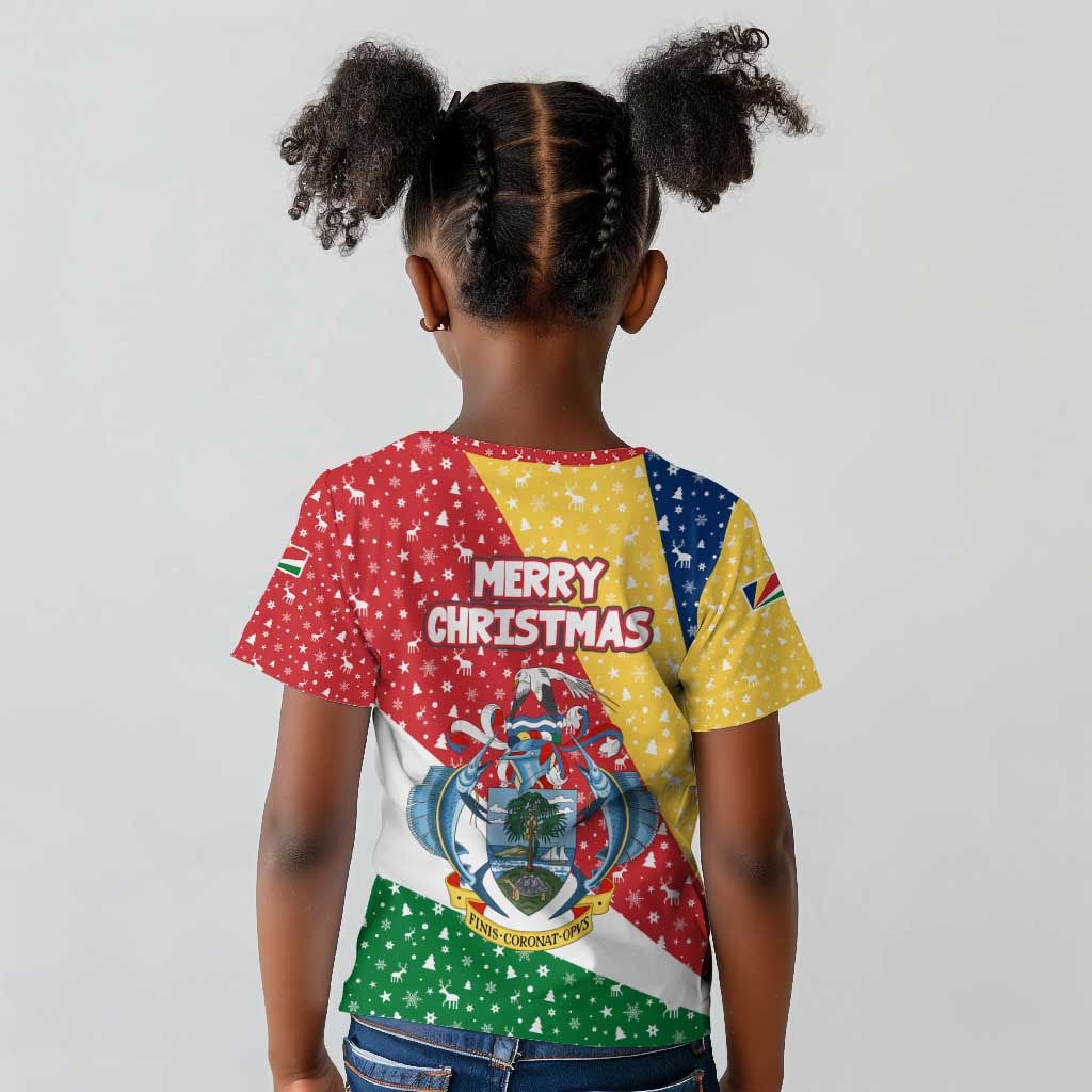 Seychelles Christmas Kid T shirt Flag Colors Tropical Bird Motif and National Coat of Arms - African Pride