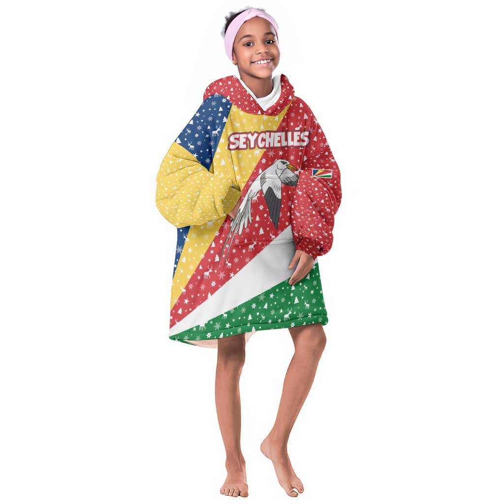 Seychelles Christmas Kid Wearable Blanket Hoodie Flag Colors Tropical Bird Motif and National Coat of Arms - African Pride