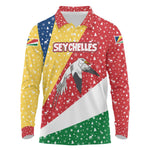 Seychelles Christmas Long Sleeve Polo Shirt Flag Colors Tropical Bird Motif and National Coat of Arms - African Pride
