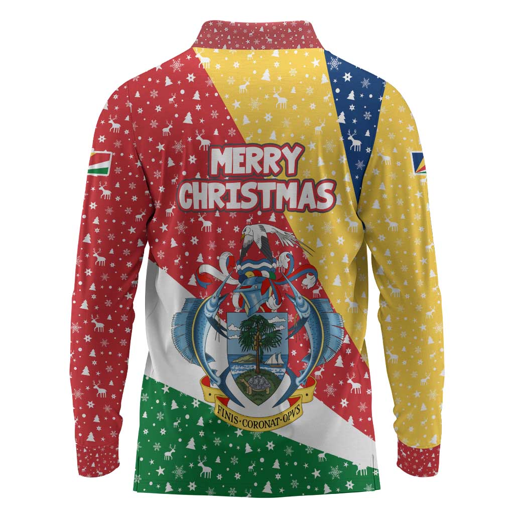 Seychelles Christmas Long Sleeve Polo Shirt Flag Colors Tropical Bird Motif and National Coat of Arms - African Pride