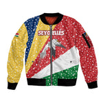 Seychelles Christmas Sleeve Zip Bomber Jacket Flag Colors Tropical Bird Motif and National Coat of Arms - African Pride