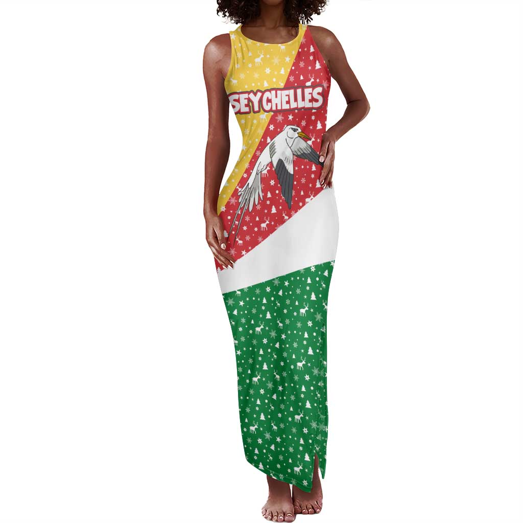 Seychelles Christmas Tank Maxi Dress Flag Colors Tropical Bird Motif and National Coat of Arms - African Pride