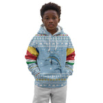 Seychelles Christmas Kid Hoodie Ocean Blue Marlin Fish Artwork and Surfing Santa Motif - African Pride
