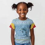 Seychelles Christmas Kid T shirt Ocean Blue Marlin Fish Artwork and Surfing Santa Motif - African Pride