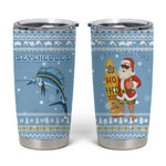 Seychelles Christmas Tumbler Cup Ocean Blue Marlin Fish Artwork and Surfing Santa Motif - African Pride