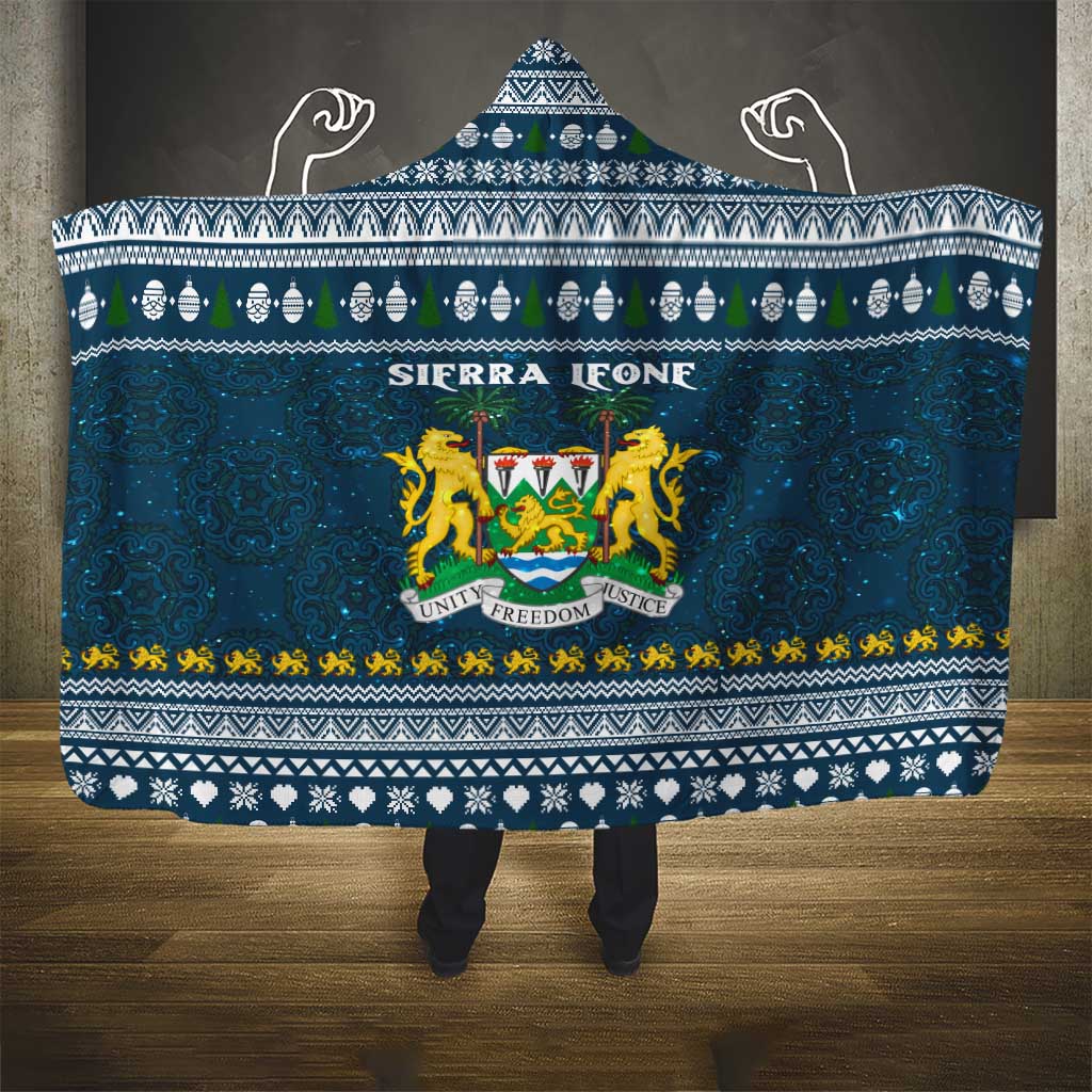 Sierra Leone Christmas Hooded Blanket Ornamental Coat of Arms and Festive Motif - African Pride