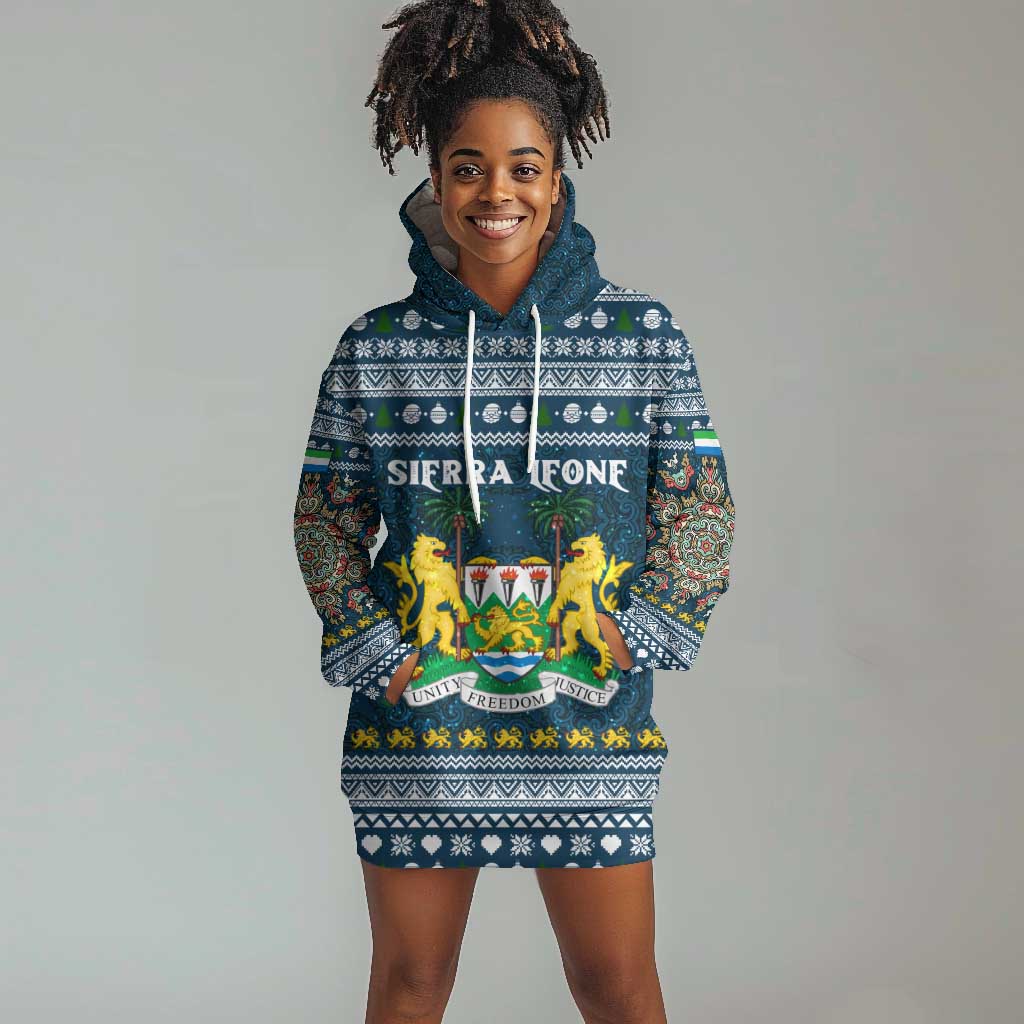 Sierra Leone Christmas Hoodie Dress Ornamental Coat of Arms and Festive Motif - African Pride