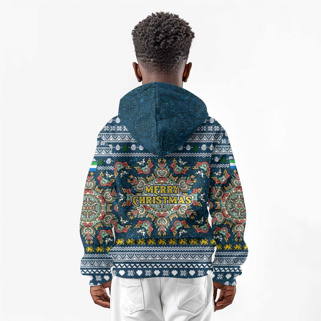 Sierra Leone Christmas Kid Hoodie Ornamental Coat of Arms and Festive Motif - African Pride