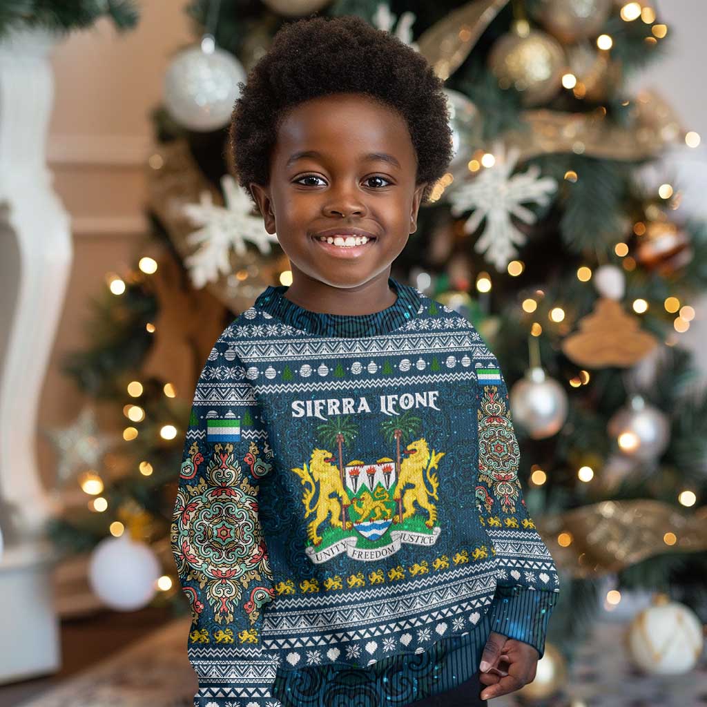 Sierra Leone Christmas Kid Ugly Christmas Sweater Ornamental Coat of Arms and Festive Motif - African Pride