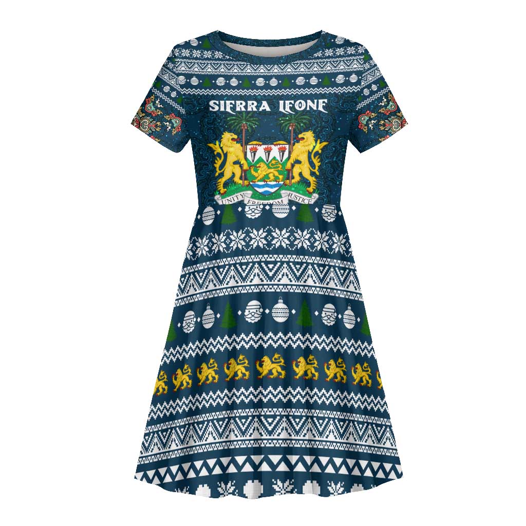 Sierra Leone Christmas Kid Short Sleeve Dress Ornamental Coat of Arms and Festive Motif - African Pride