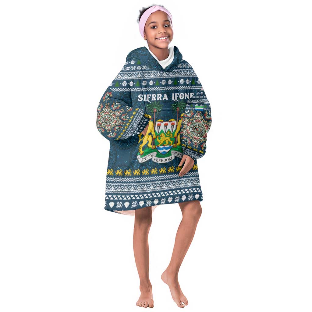 Sierra Leone Christmas Kid Wearable Blanket Hoodie Ornamental Coat of Arms and Festive Motif - African Pride