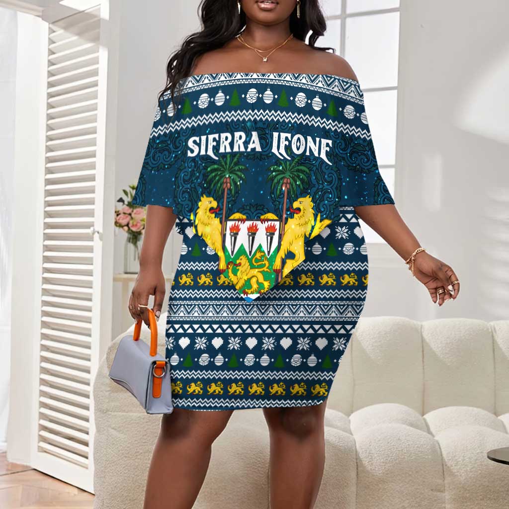 Sierra Leone Christmas Off Shoulder Short Dress Ornamental Coat of Arms and Festive Motif - African Pride