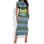Sierra Leone Christmas Short Sleeve Bodycon Dress Ornamental Coat of Arms and Festive Motif - African Pride