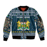 Sierra Leone Christmas Sleeve Zip Bomber Jacket Ornamental Coat of Arms and Festive Motif - African Pride