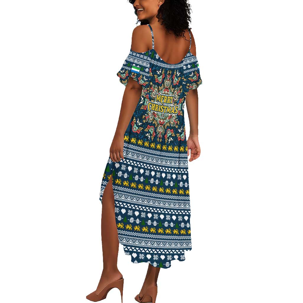 Sierra Leone Christmas Summer Maxi Dress Ornamental Coat of Arms and Festive Motif - African Pride